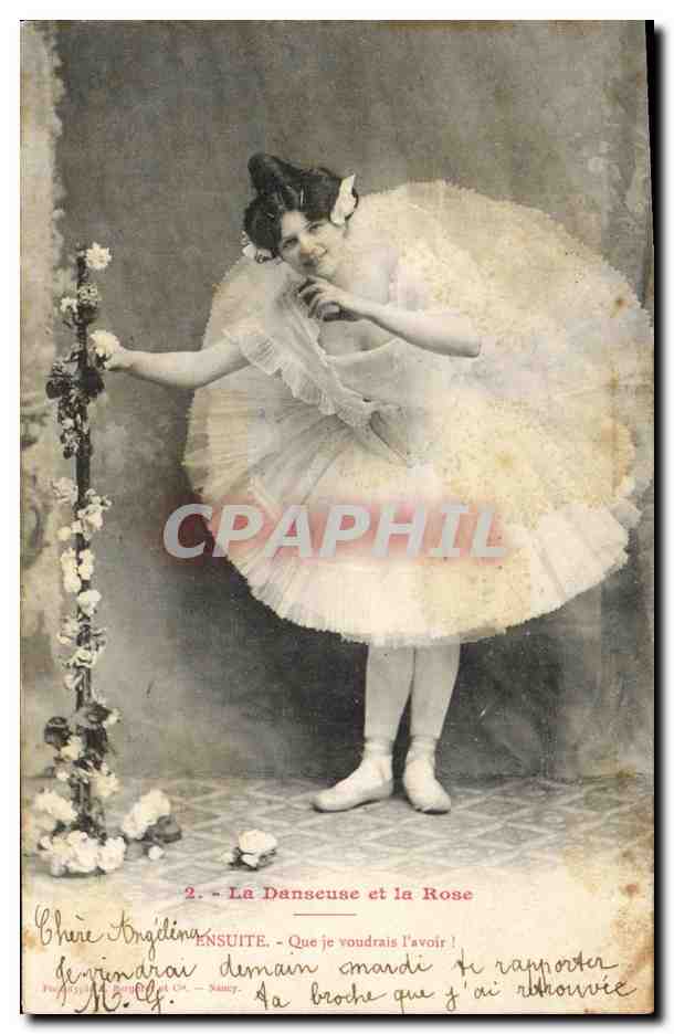 La Danseuse et la Rose — Sujet : ballerine en tutu blanc près d'un arbre fleuri — Phototypie R. Bessy & Cie — Nancy, n°2