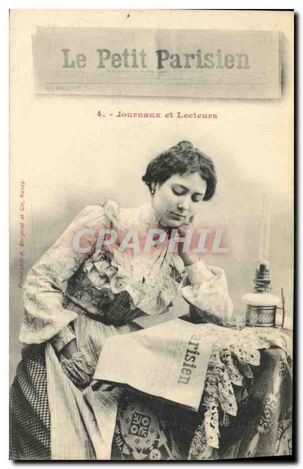 Femme lisant Le Petit Parisien — Série 'Journaux et Lecteurs' — Phototypie A. Bergeret et Cie, Nancy