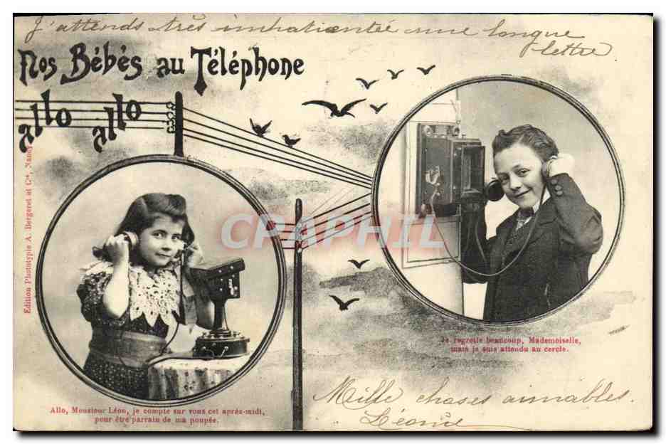 CPA Fantaisie Enfants Nos bebes au telephone 