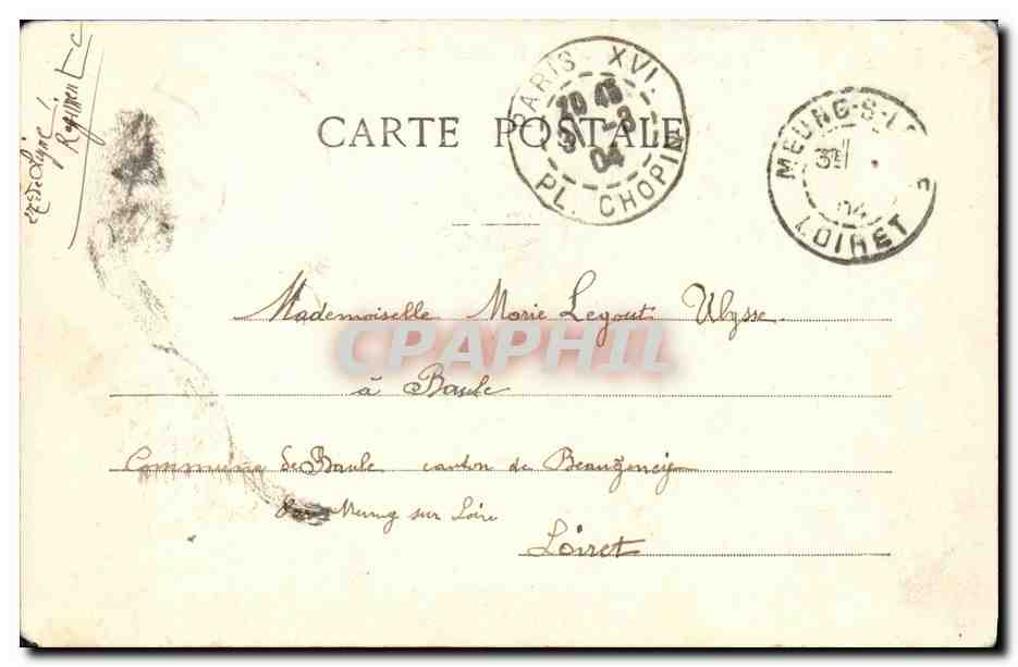Tarjeta postal antigua Fantasía Pescado de Abril Payaso Arlequín — Reverso