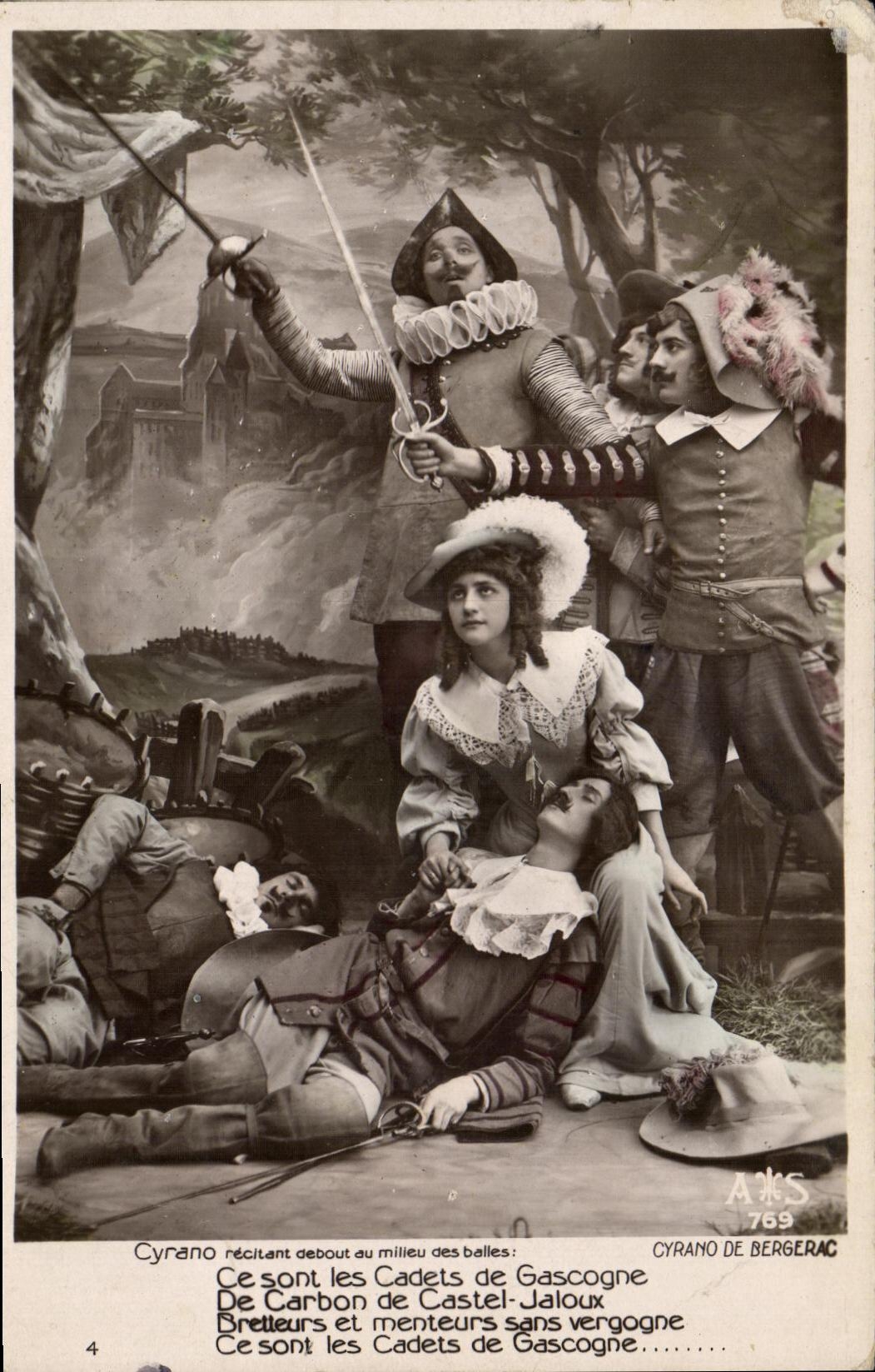 Cyrano de Bergerac — scène de Cyrano récitant au milieu des balles — éditeur A&S n°769