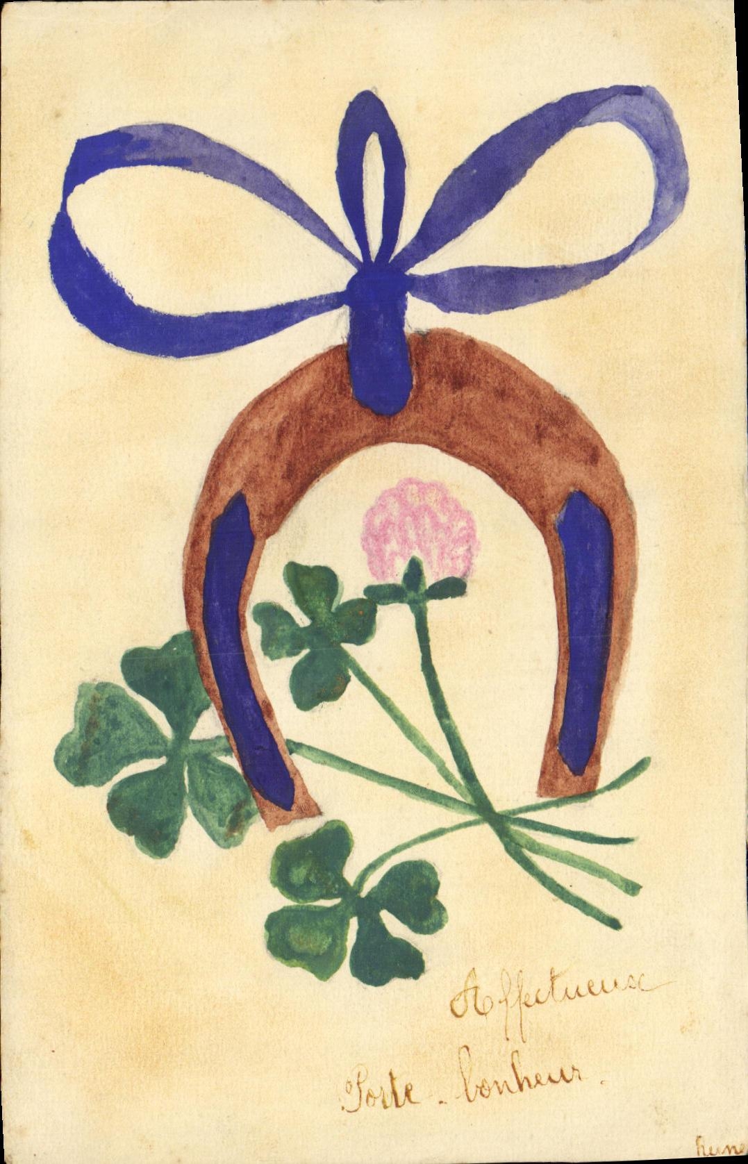 CPA Fantaisie Fleurs Trefle Fer a cheval