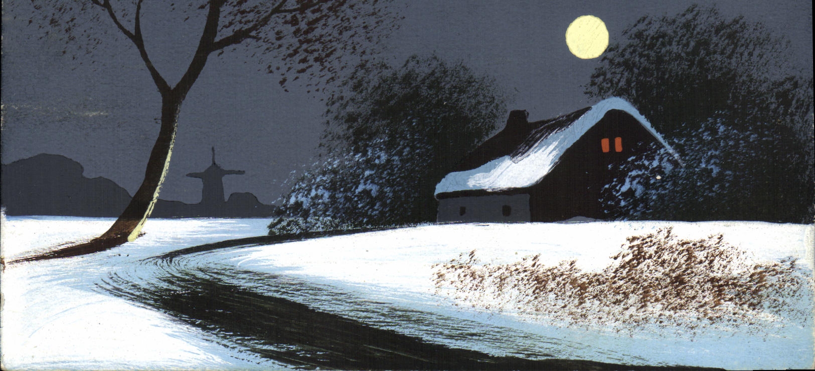 CPA Fantaisie Paysage Maison dans la neige peint a la main 