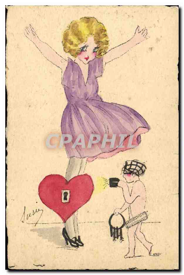 CPA Fantaisie Femme Coeur Enfant