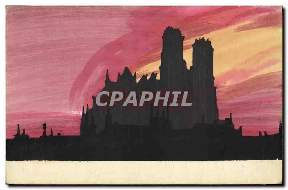 Notre-Dame de Paris — silhouette au coucher du soleil — éditeur inconnu, n° de série non visible