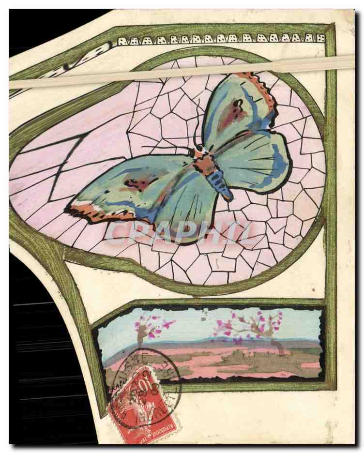 Butterfly on Stained Glass Window — Art Nouveau style — Union Postale Universelle