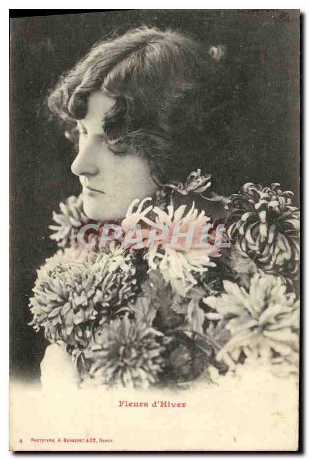 Fleurs d'Hiver — Portrait de femme avec chrysanthèmes — Phototype A. Bergeret & Cie, Nancy, n°4