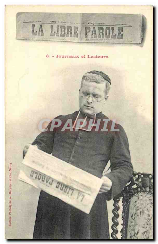 Prêtre lisant La Libre Parole — Série 'Journaux et Lecteurs' — Édition Phototypie A. Bergeret et Cie, Nancy