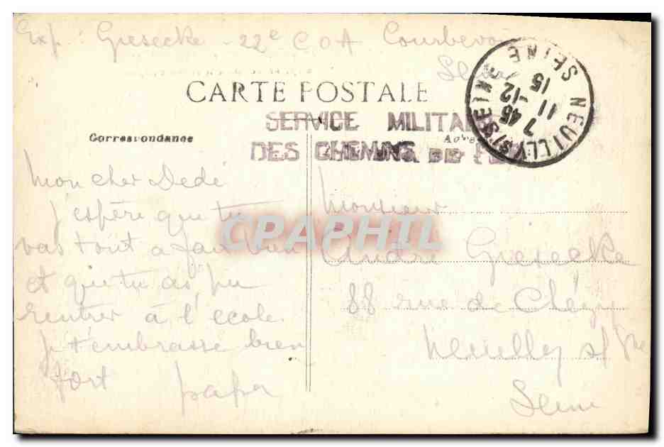 Cuirassé Suffren — Marine Militaire Française — éditeur inconnu, n° de série non visible — Verso