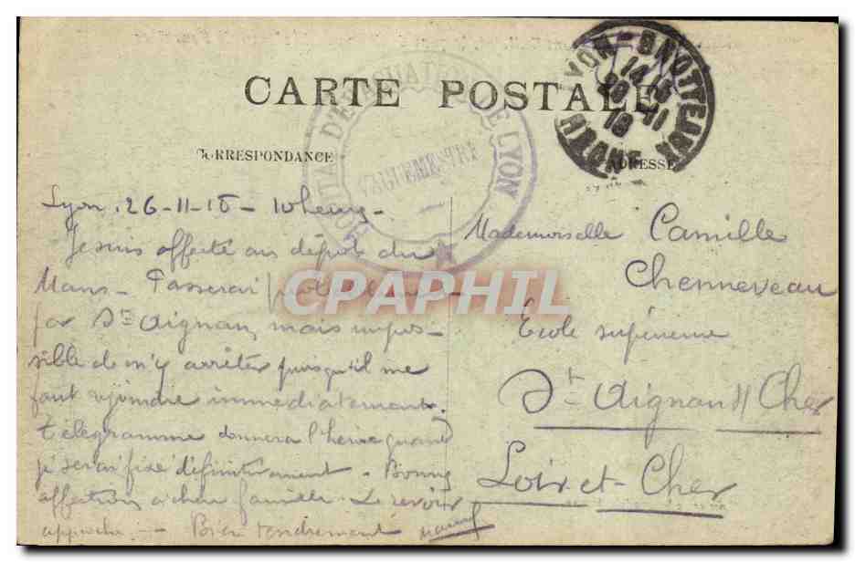 LYON — Le Pont Galliéni, le quai Gailleton et le côteau de Fourvière — Carrier, édit. modèle déposé — Verso