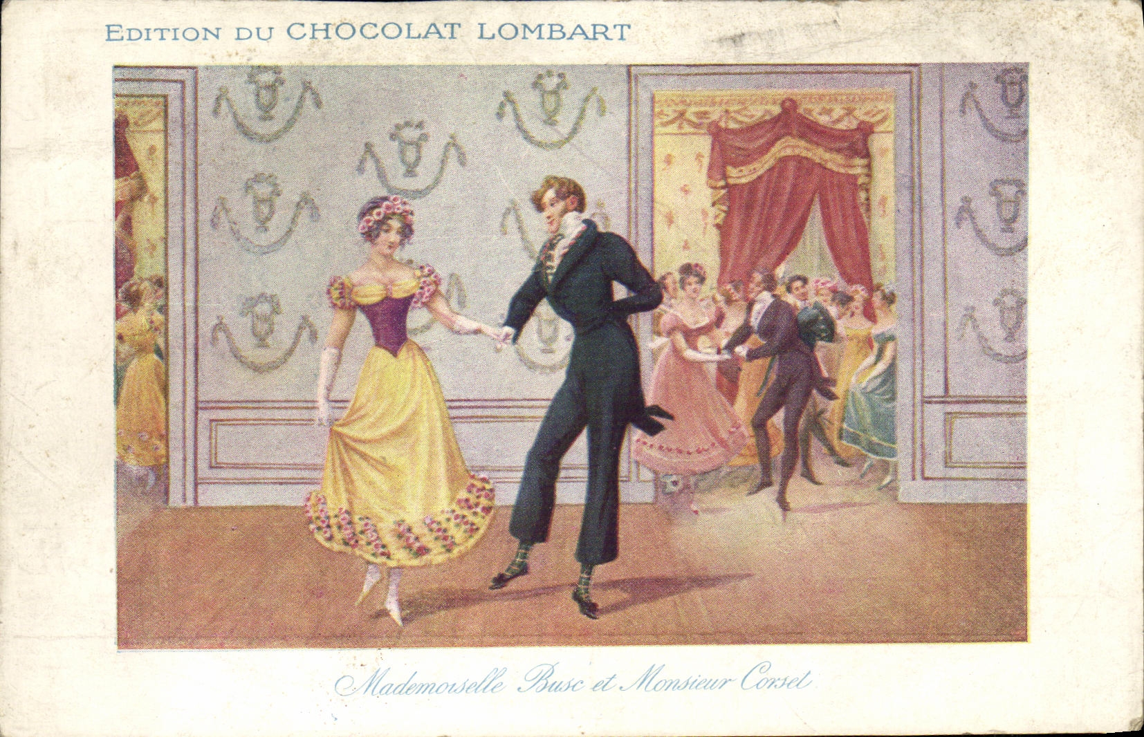 CPA Chocolat Lombart Mademoiselle Buse et monsieur Corset