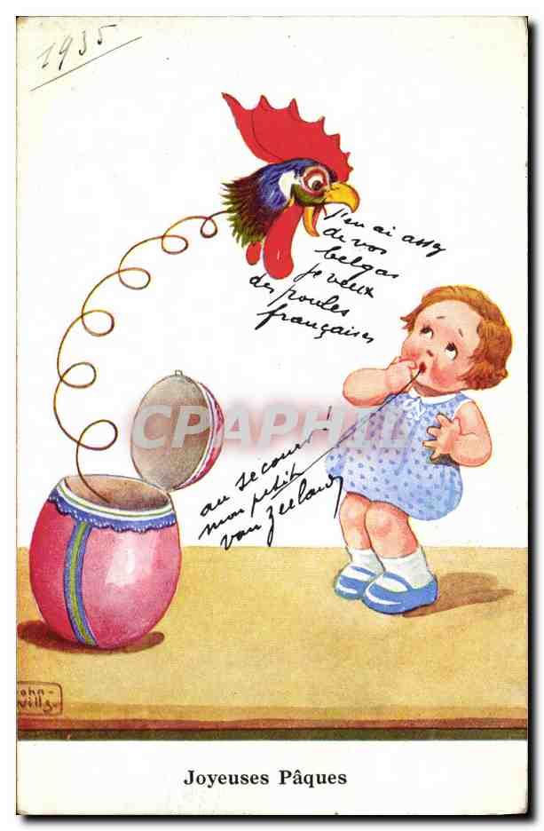 CPA Fantaisie Joyeuses Paques Coq Enfant