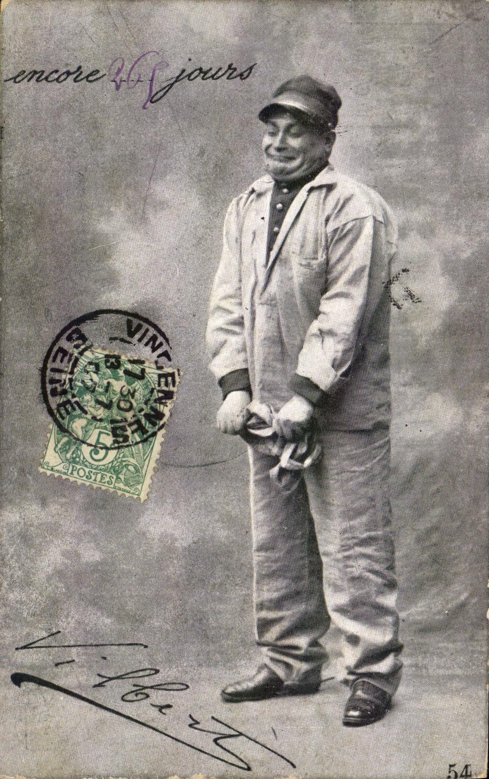 Homme en tenue de travail — caricature de prisonnier — éditeur Vilbhart, n°54