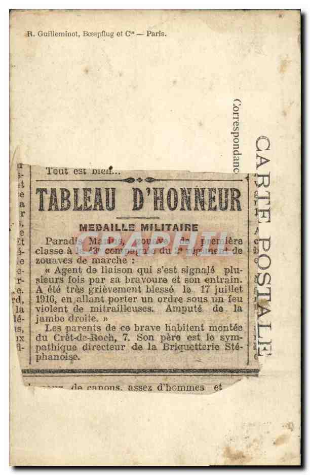 CARTE PHOTO Soldat Militaria au dos article Paradis Marius zouave de la 43eme compagnie  — Rückseite