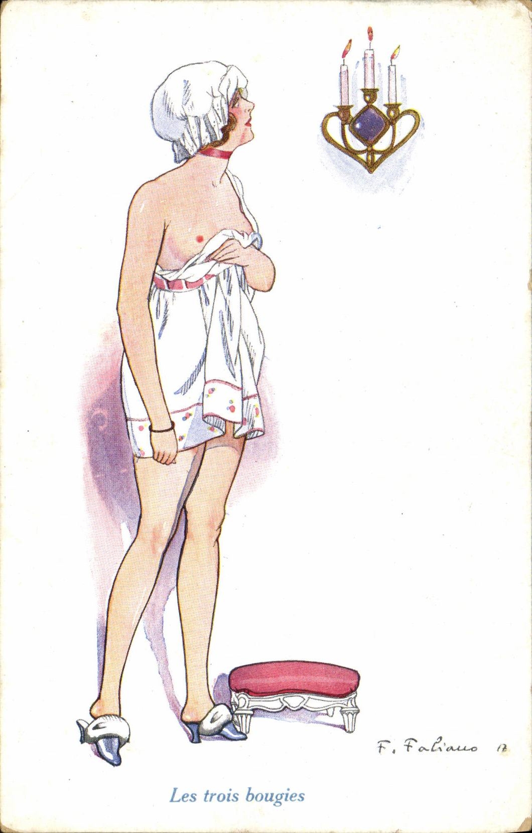 CPA Fantaisie Femme Les trois bougies Femme nue erotique