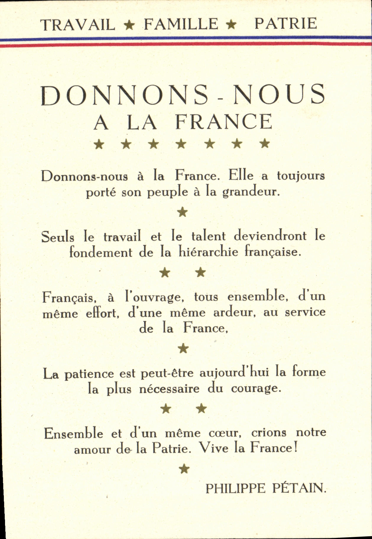CPA Militaria Travail Famille APtrie Petain 