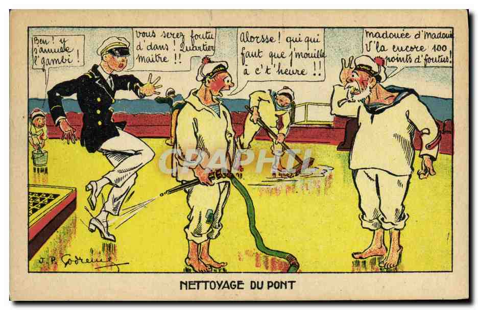 Nettoyage du pont — caricature de marins — J.P. Gobureau