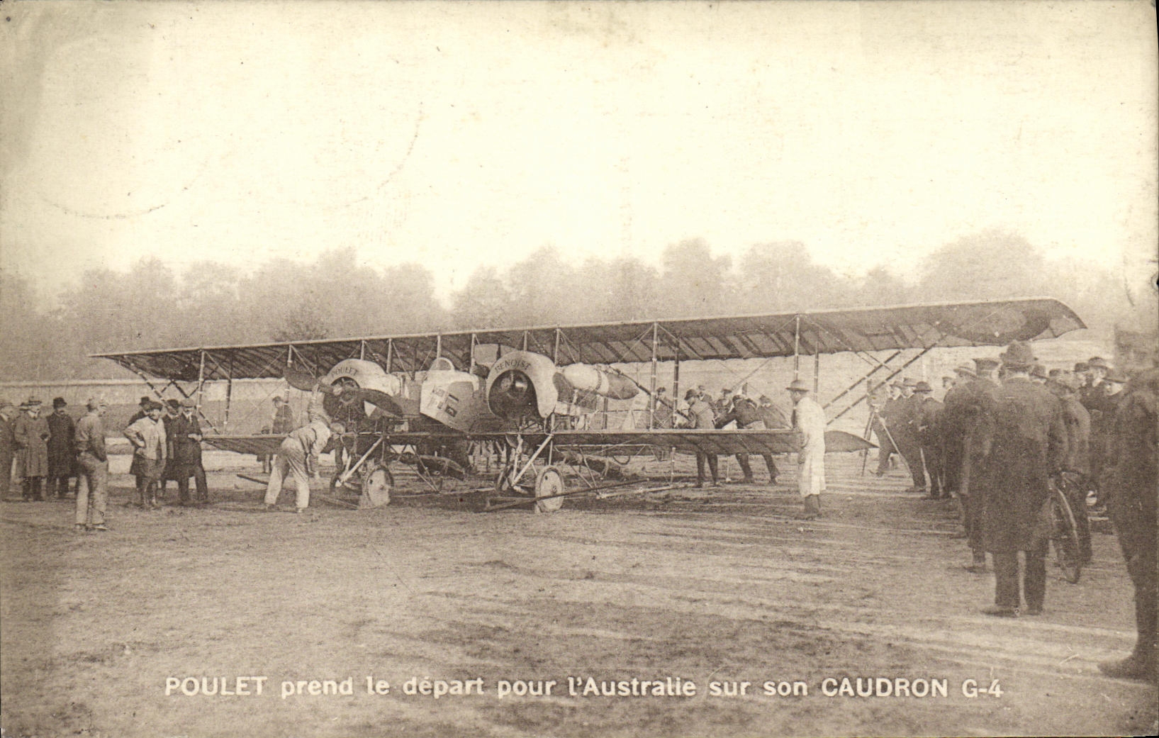 CPA Poulet prend le depart pour l Australie sur son Caudron G4 Avion