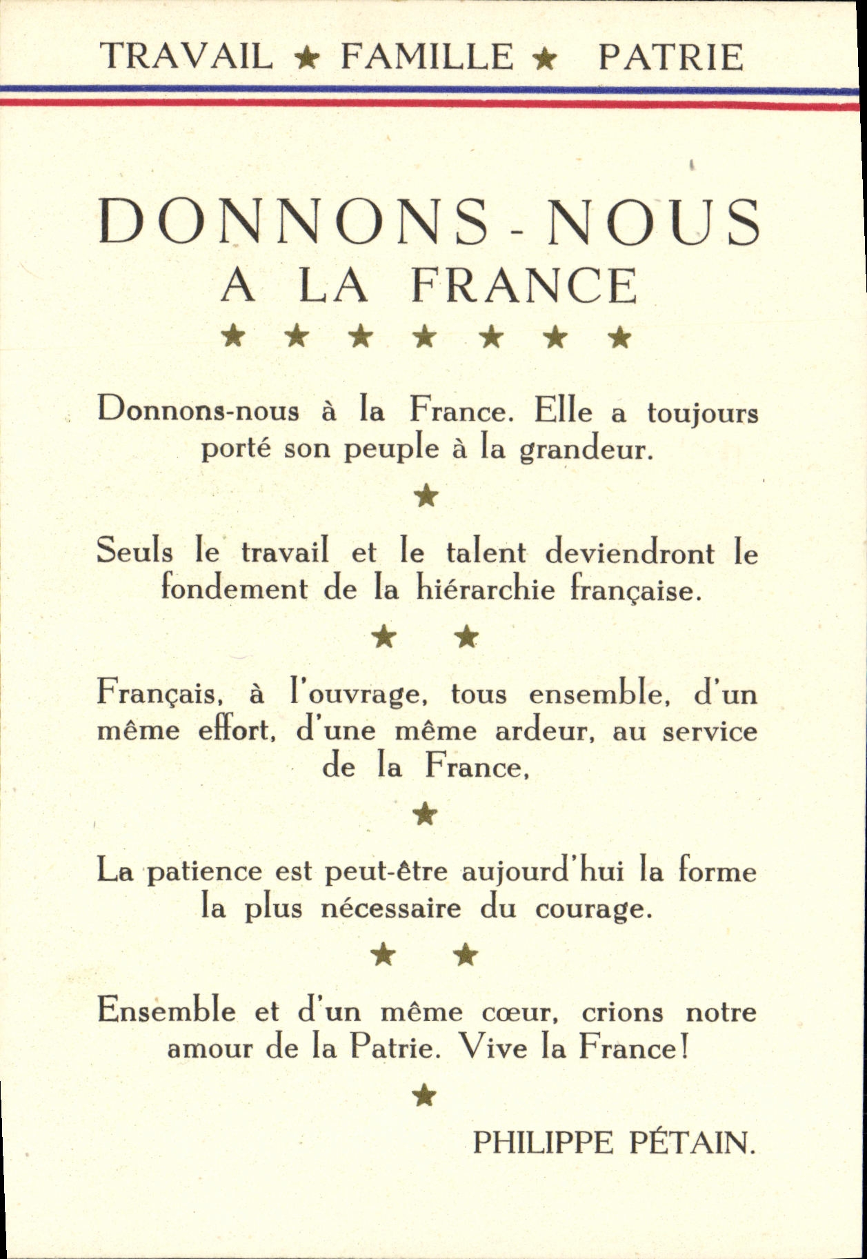 CPA Donnons pour la France Travail Famille Patrie Militaria