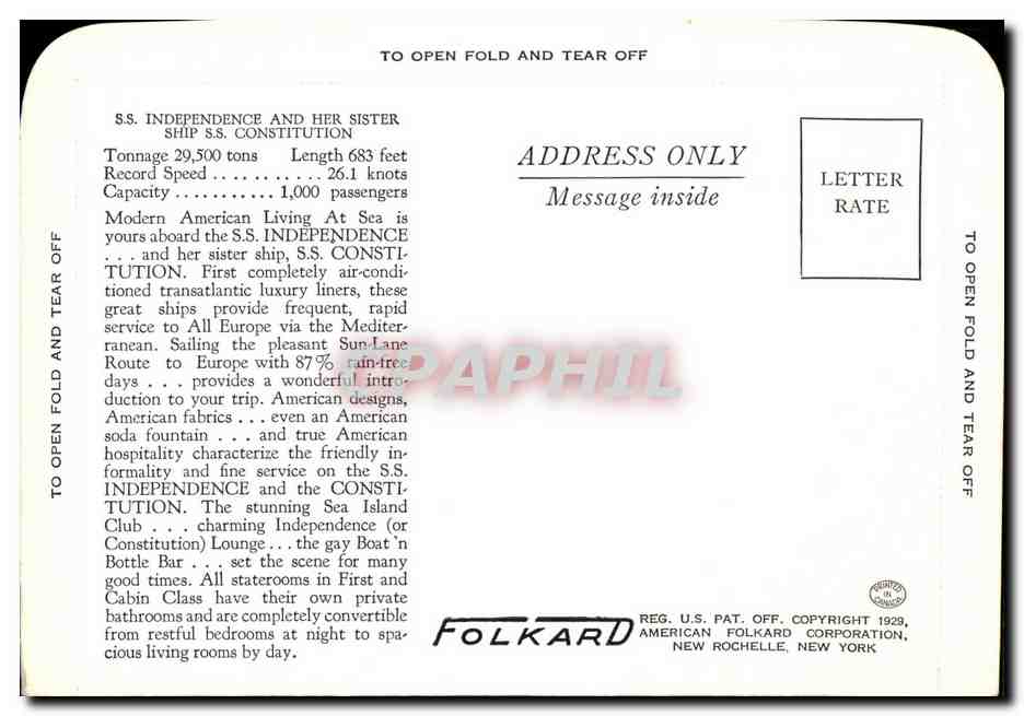 S.S. INDEPENDENCE — American Export Lines — Folcard — Achterkant