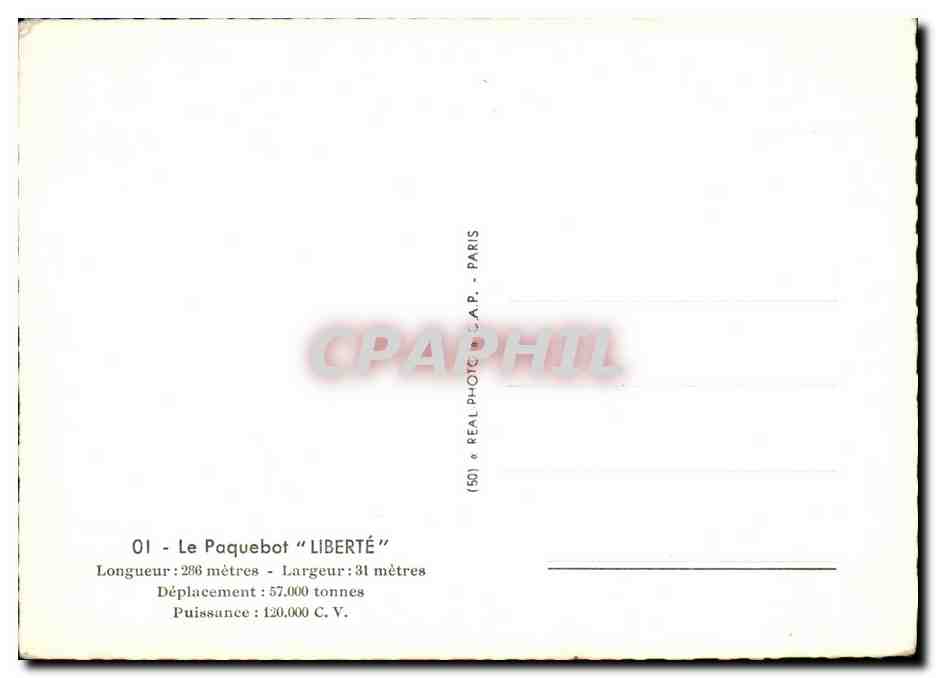 Le paquebot "Liberté" — vue en mer — éditeur CPAPHIL, n° (50) — Verso