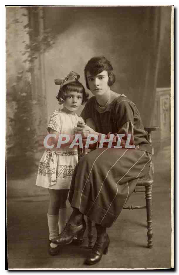 CARTE PHOTO Fantaisie Femme et enfant