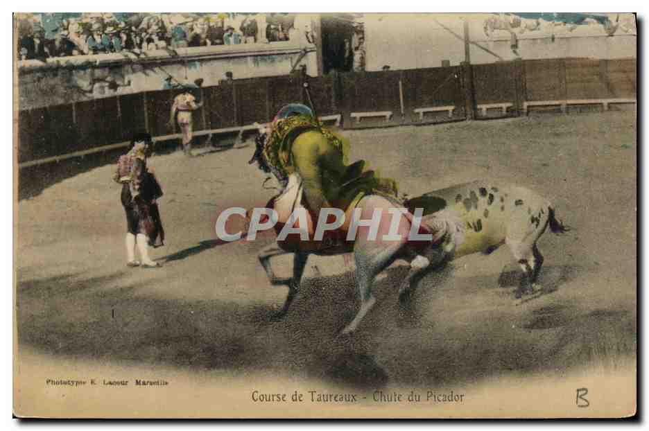Course de Taureaux - Chute du Picador — Phototype E. Lacoud Marantille