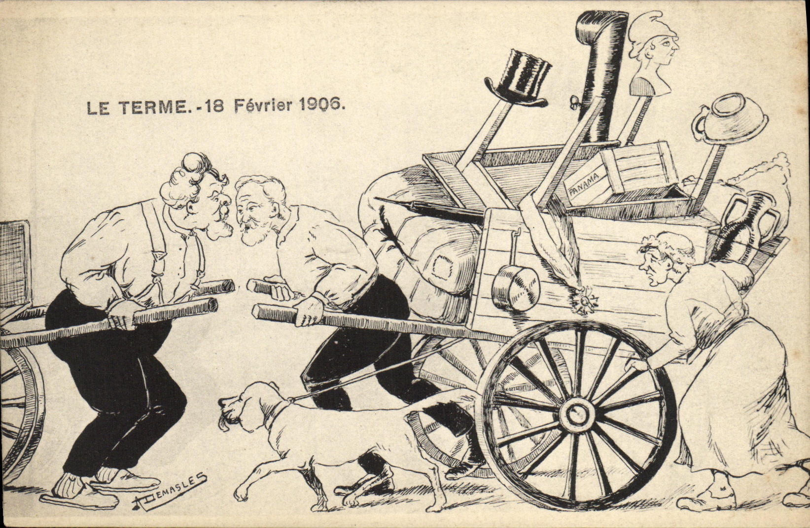 CPA Le terme 18 fevrier 1906 Charrette Demasles Chien Panama