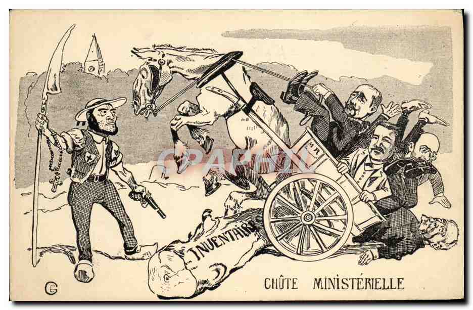 CPA Chute ministerielle Cheval Mule Politique
