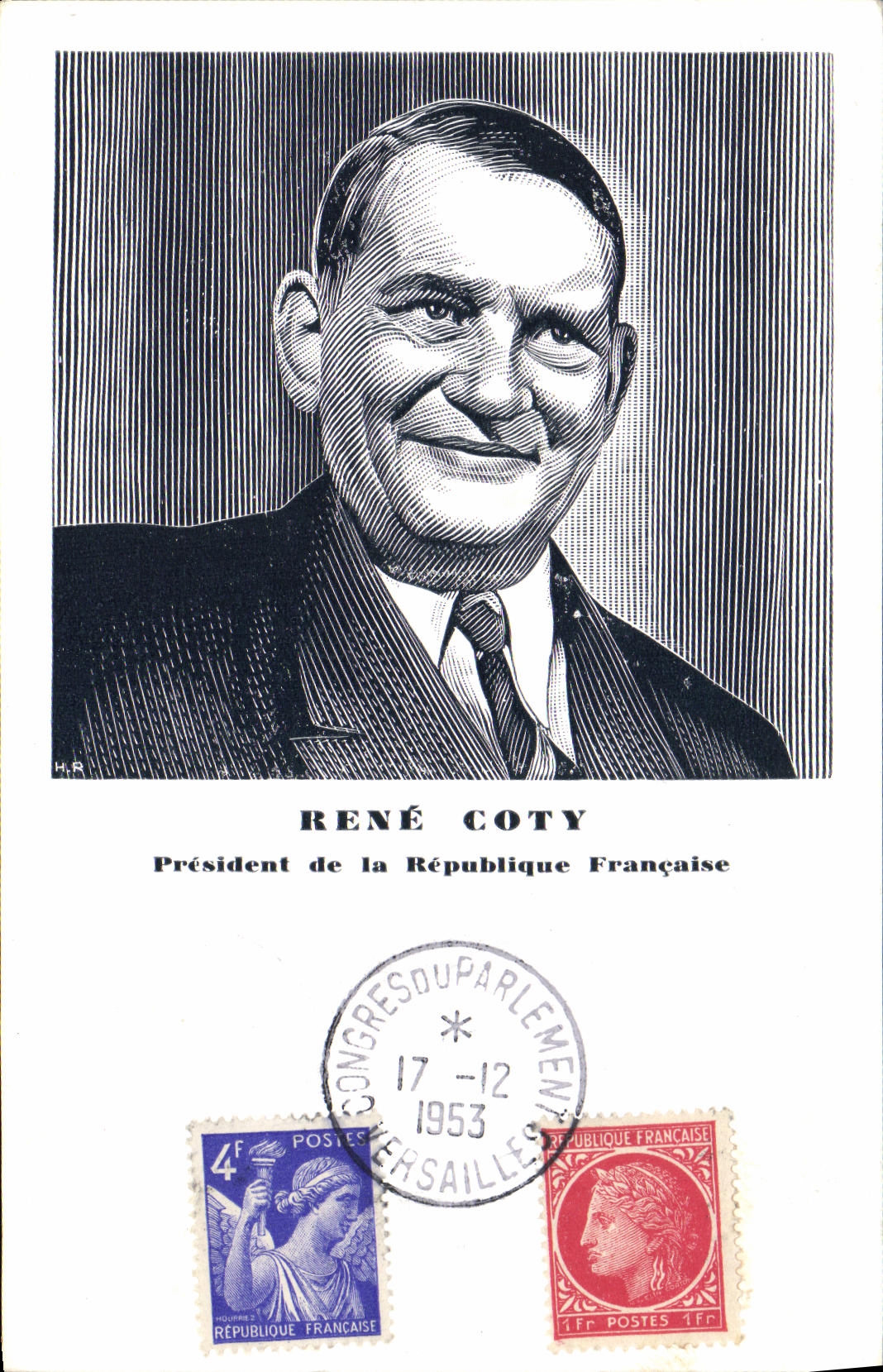 Carte Maximum Rene Coty President de la Republique 1953