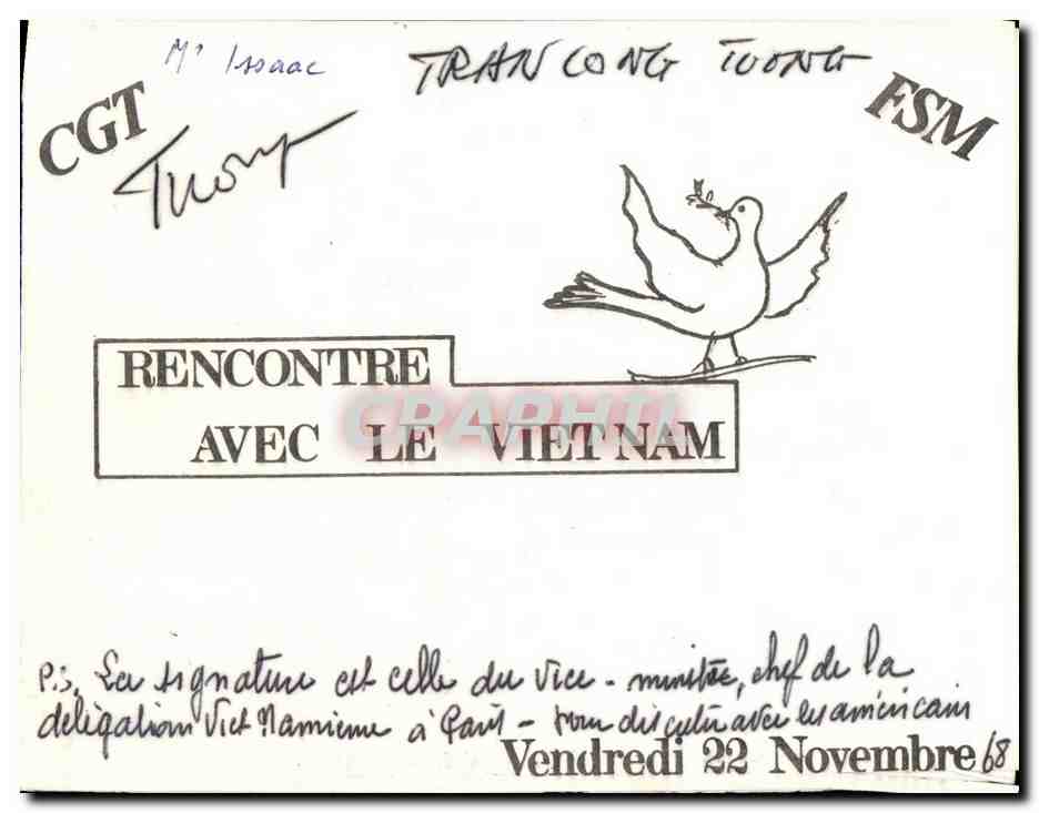 Menu Rencontre avec le Vietnam 22 11 1968 Congres de la CGT
