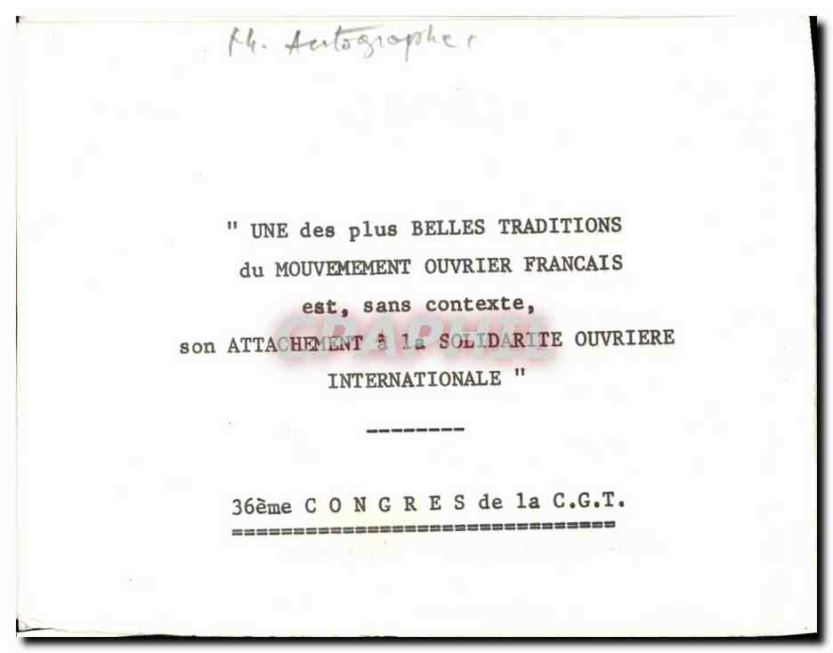 Menu Rencontre avec le Vietnam 22 11 1968 Congres de la CGT — Rückseite