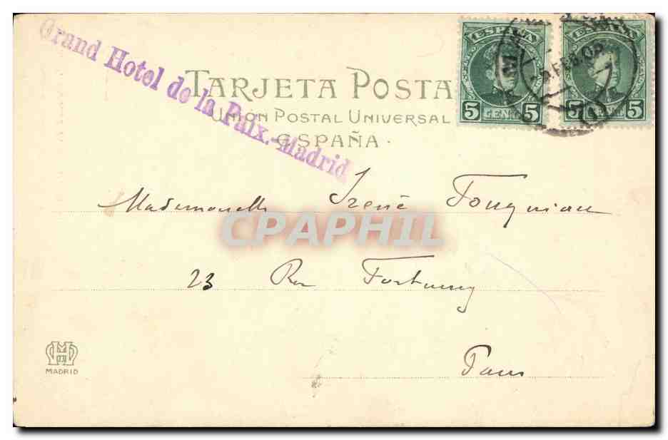 S.M. EL REY D. ALFONSO XIII — Madrid — éditeur Hauser y Menez, n° 742 — Verso