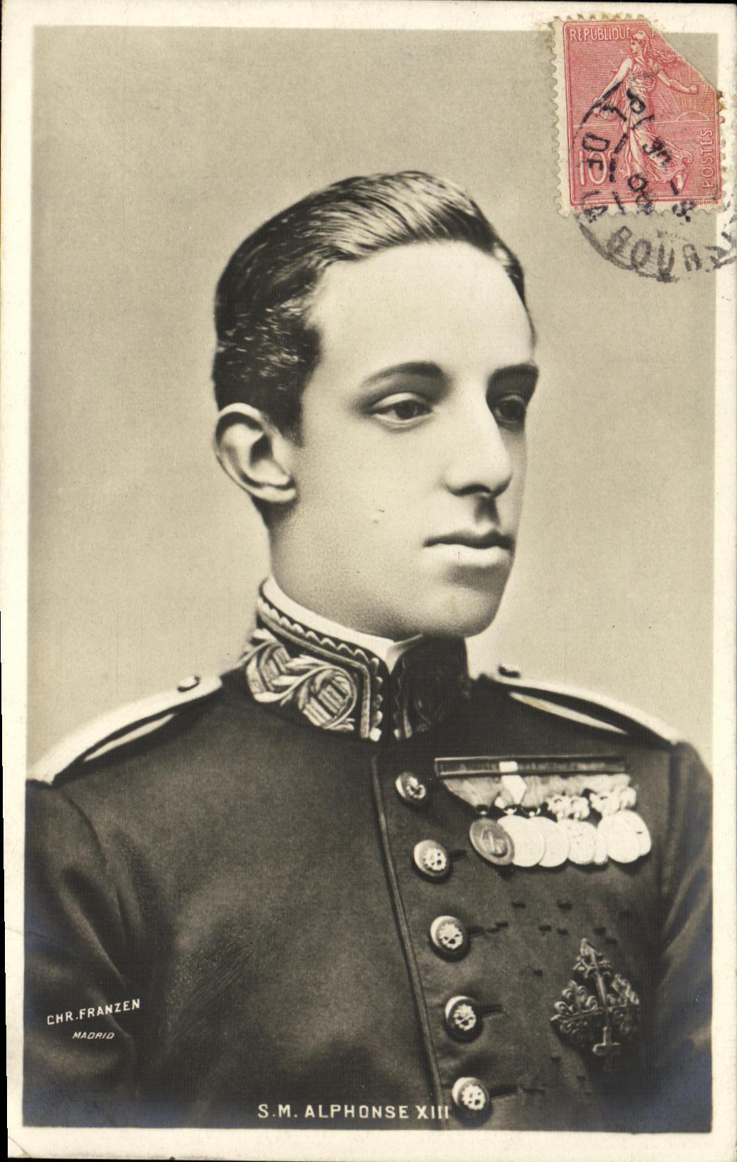 S.M. Alphonse XIII — portrait en uniforme — CHR. FRANZEN, Madrid - Anverso