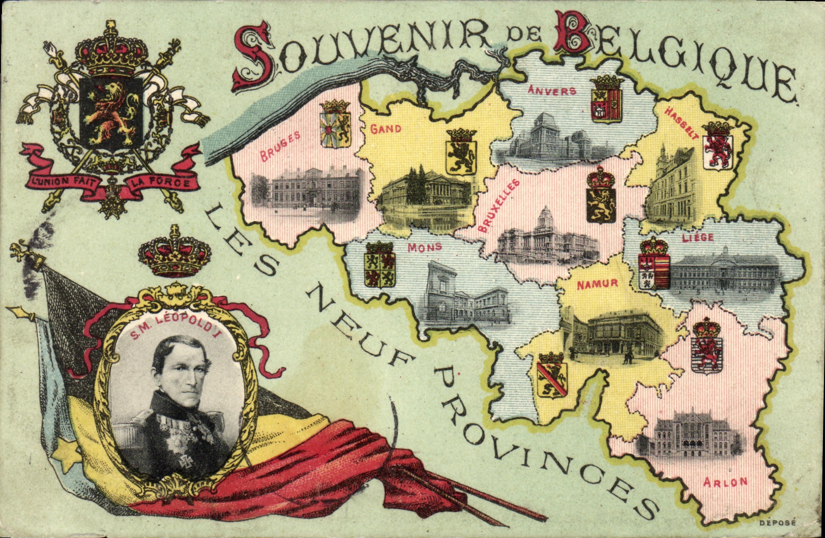 CPA Souvenir de Belgique Les neuf provinces SM Leopold I