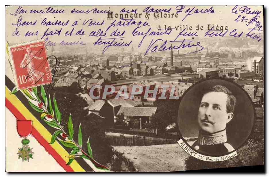 Vue aérienne de Liège — Honneur & Gloire à la ville de Liège — Albert Ier Roi de Belgique