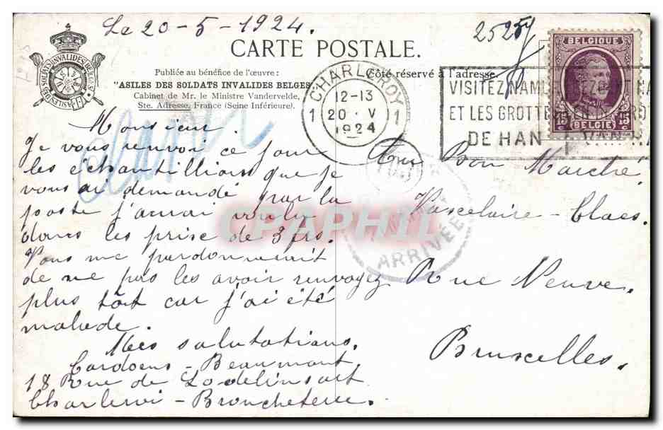 S.M. Albert Ier — Roi des Belges — Geo W. Jones, Londres — Verso