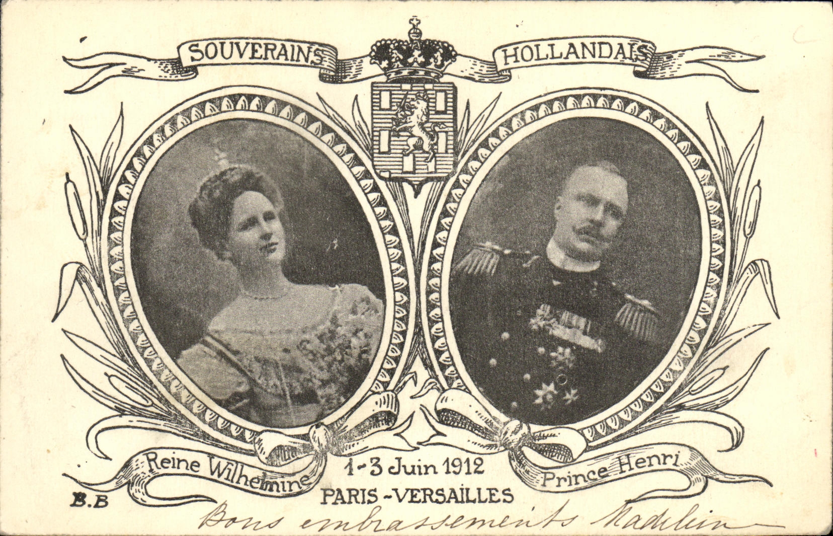 Reine Wilhelmine et Prince Henri — Visite à Paris-Versailles — B.B.