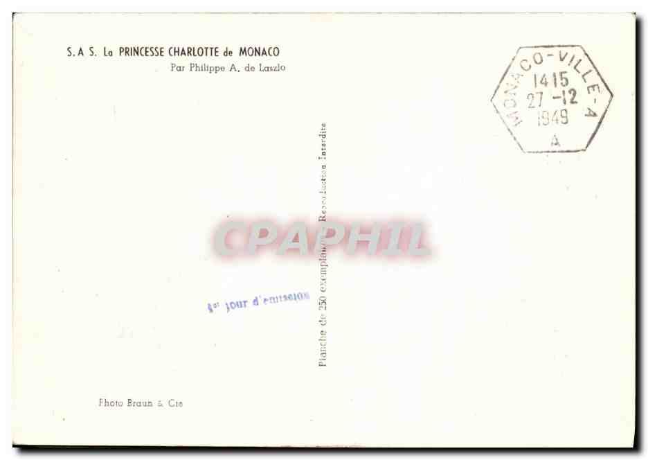 Princesse Charlotte de Monaco — 1er jour d'émission — Photo Braun & Cie — Reverso