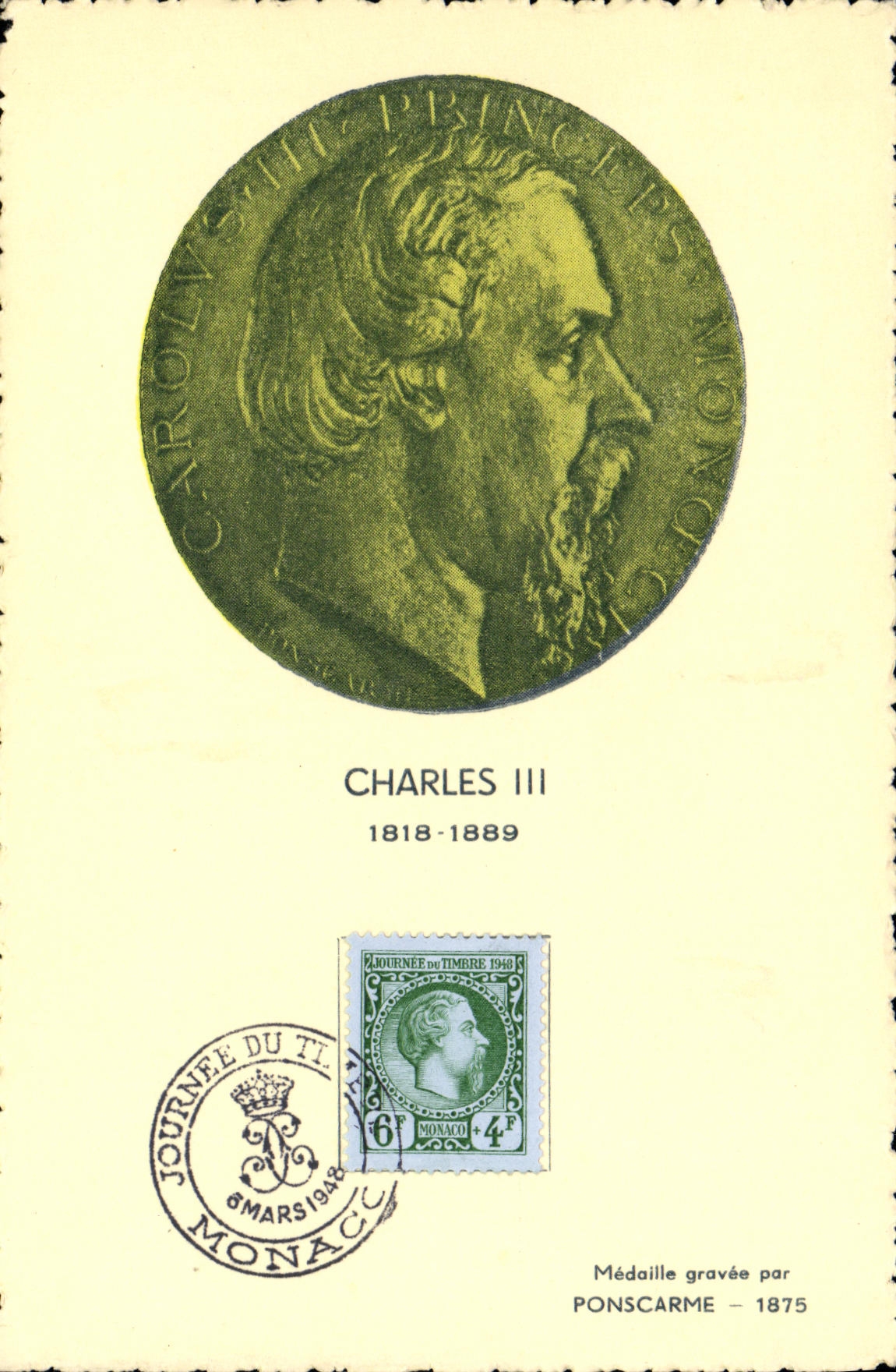 Médaille gravée par Ponscarme — 1875 — Journée du Timbre 1948 - Anverso