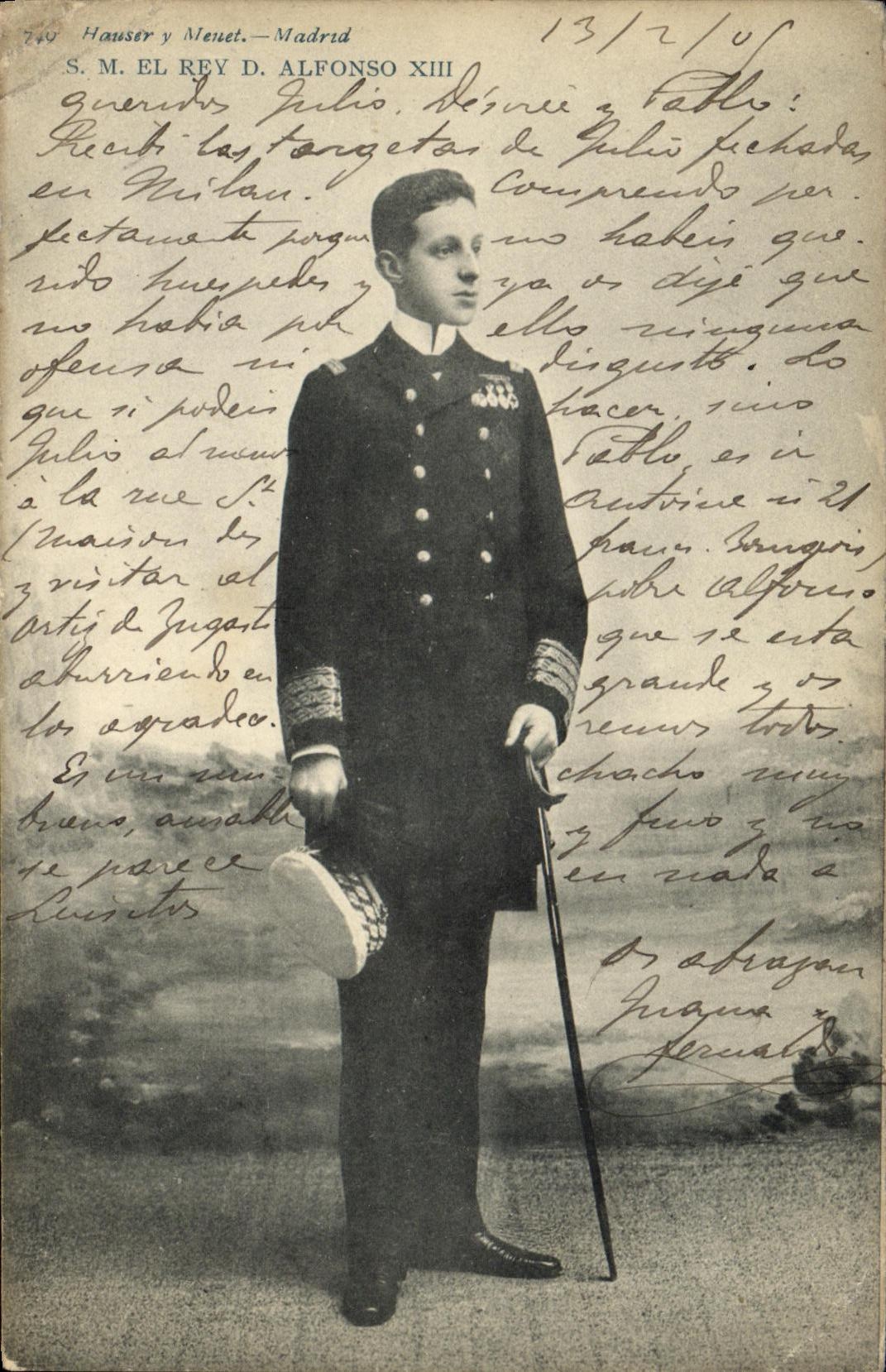 S.M. EL REY D. ALFONSO XIII — portrait en uniforme — Hauser y Nenet, Madrid, n°749