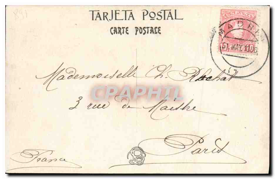 Alfonso XIII et Victoria E. de Batthyány — Olióné Resines, San Sebastián — éditeur non visible — Reverso