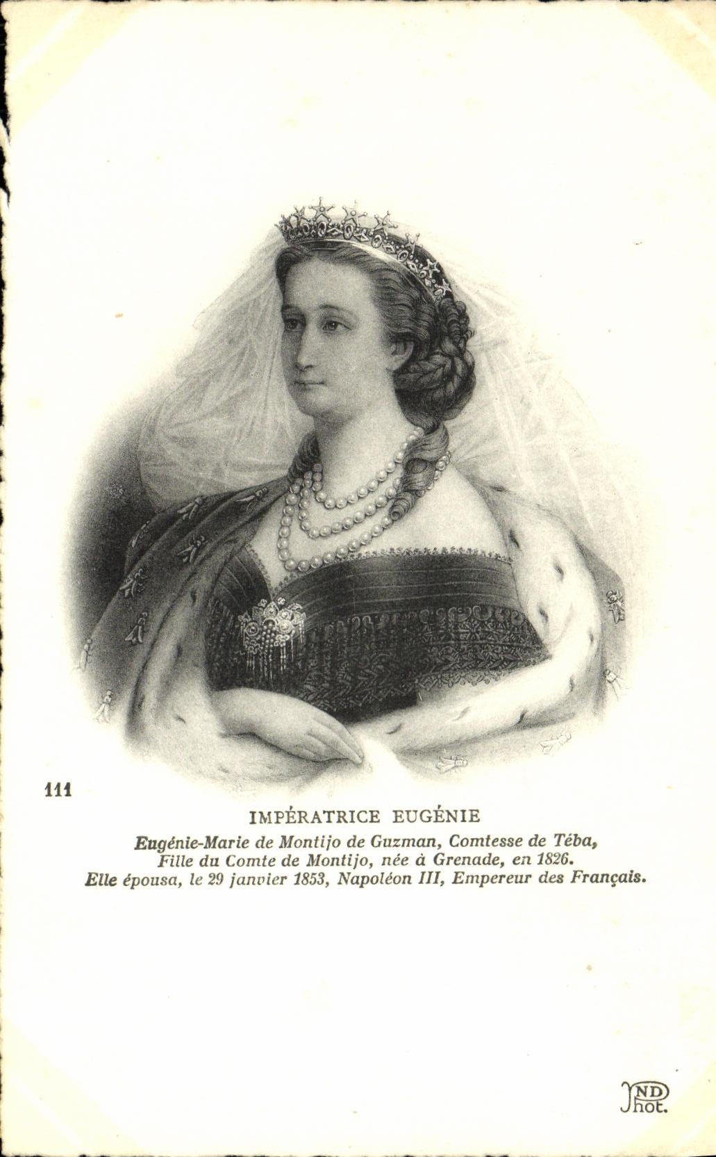 Impératrice Eugénie — Portrait en noir et blanc — JND Phot.