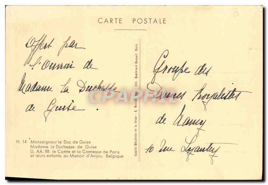 Groupe familial au Manoir de Montjoie-Saint-Denis — éditeur K. Weyl, Paris, n° H.14 — Reverso