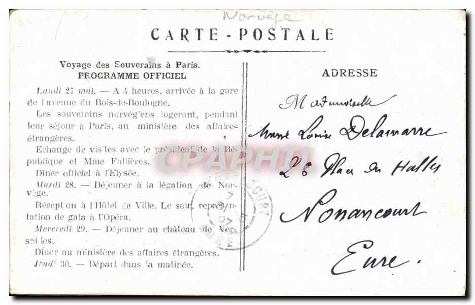 Famille Royale de Norvège — A. Miversain, éditeur, n° de série non visible — Verso