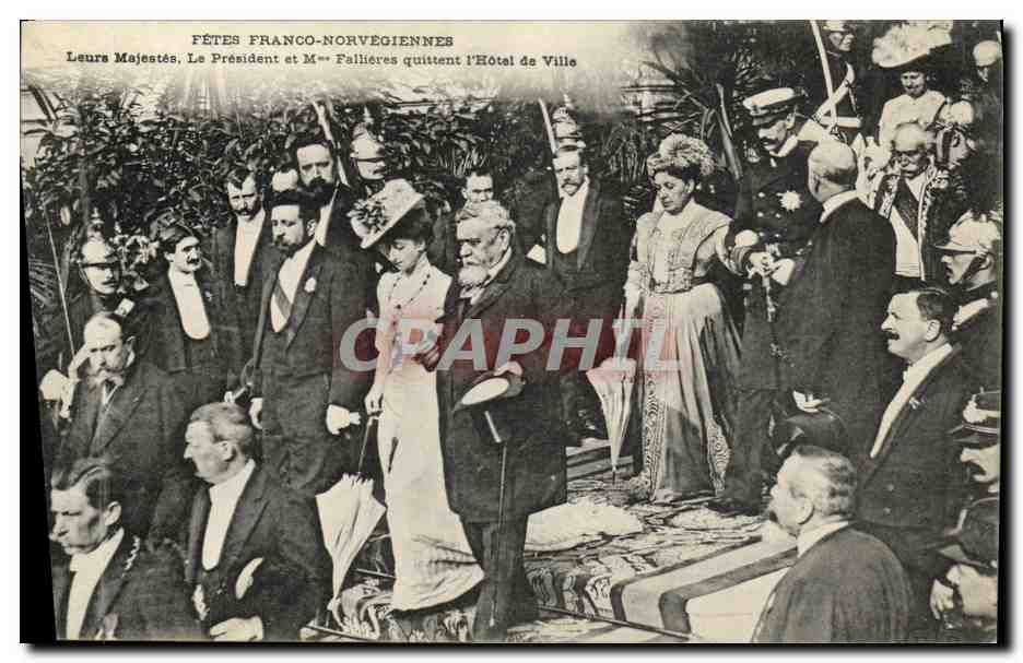 Fêtes Franco-Norvégiennes — Leurs Majestés, Le Président et Mme Fallières quittent l'Hôtel de Ville