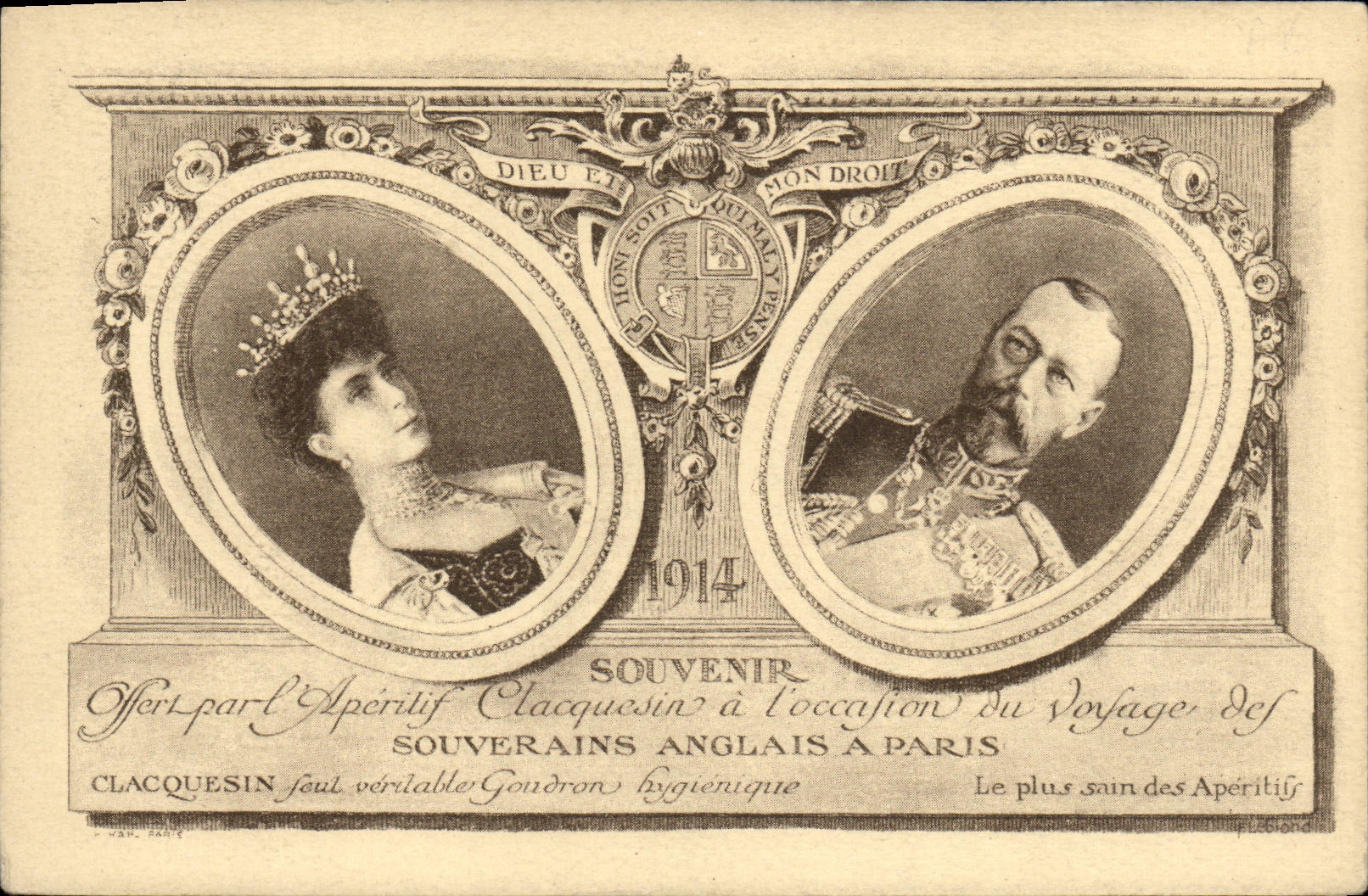 Portrait des souverains anglais — voyage à Paris — 1914 — Clacquesin