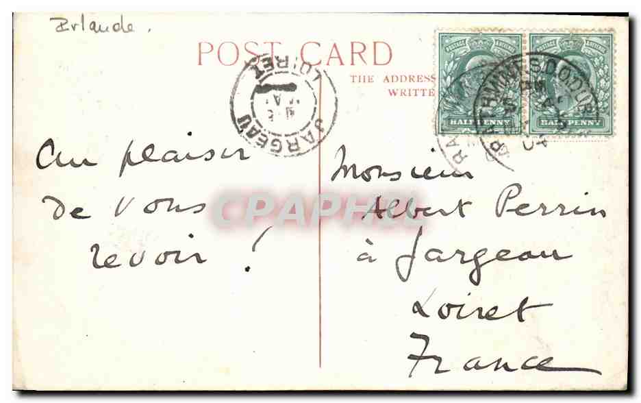 Abreise der königlichen Majestäten von Kingsbridge nach Kilkenny — April 1904 — Hely's Limited, Dublin — Rückseite