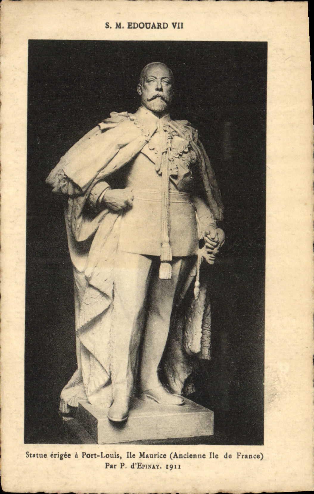 Statue de S.M. Édouard VII — Port-Louis, Île-de-France — Par P. d'Épinay, 1911
