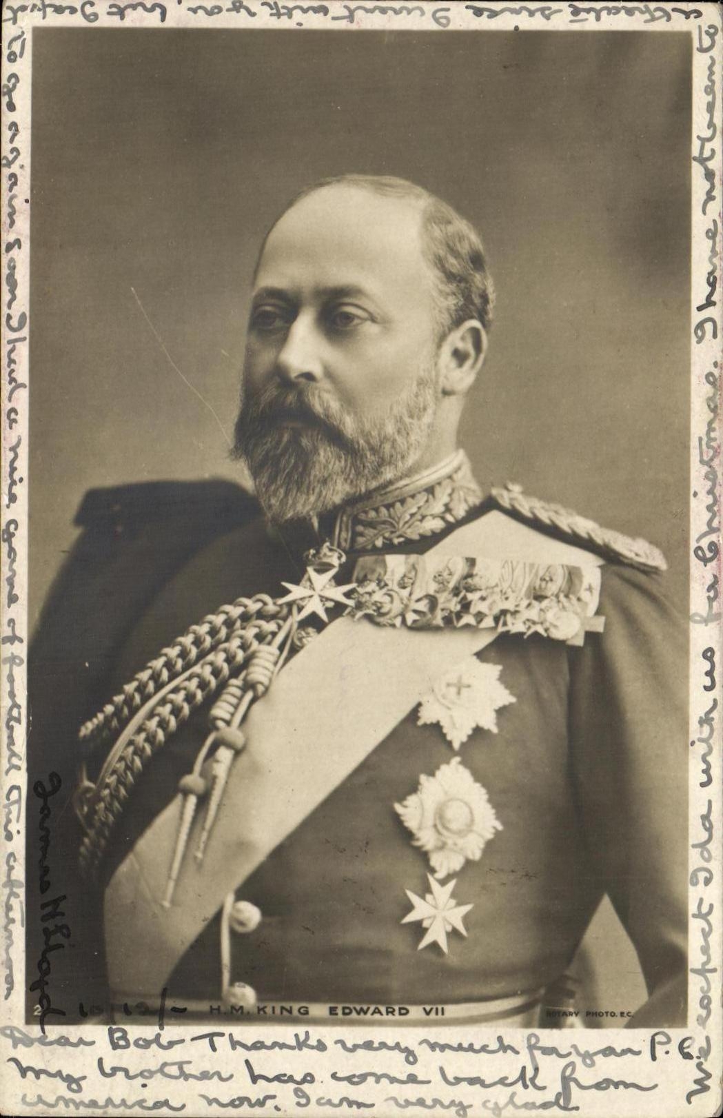 H.M. KING EDWARD VII — portrait en uniforme — Rotary Photographic Series, n° 1012 - Recto